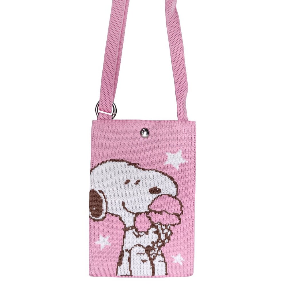 Peanuts Snoopy Loves Ice Cream Knitted Pink Crossbody Bag